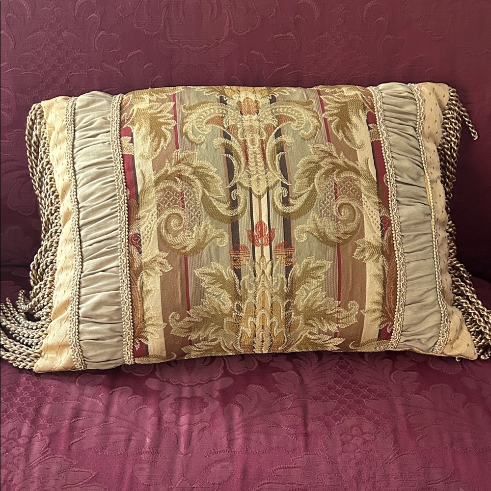 Croscill Ornate Pillow in Gold and Burgundy Red